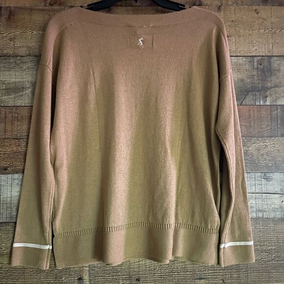 Joules Vivianna slash neck long sleeve tan white sweater, open tail size 4 New‎ - Picture 8 of 11